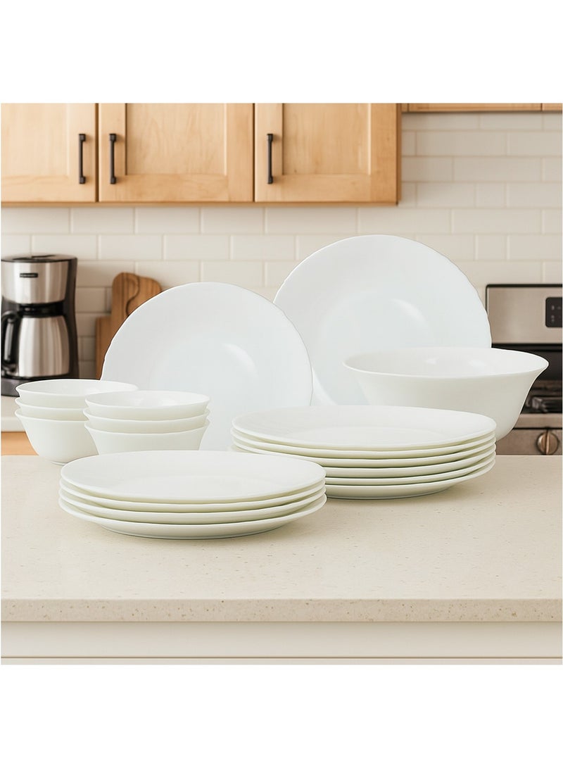 Melrich طقم عشاء ميلريش 20 قطعة من أدوات أوبال، آمن للاستخدام في غسالة الأطباق، آمن للاستخدام في الميكروويف، خالي من مادة BPA، 6 أطباق عشاء، 6 أطباق حلوى، 6 أطباق شوربة، 2 وعاء - Image 1