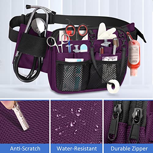 SITHON Nurse Fanny Pack with Tape Holder Multi Compartment Medical Gear Pocket Nursing Organizer Belt Bag Apron Hip Bag Utility Waist Pack for Stethoscopes Bandage Scissors Medical Supplies Purple - Image 3