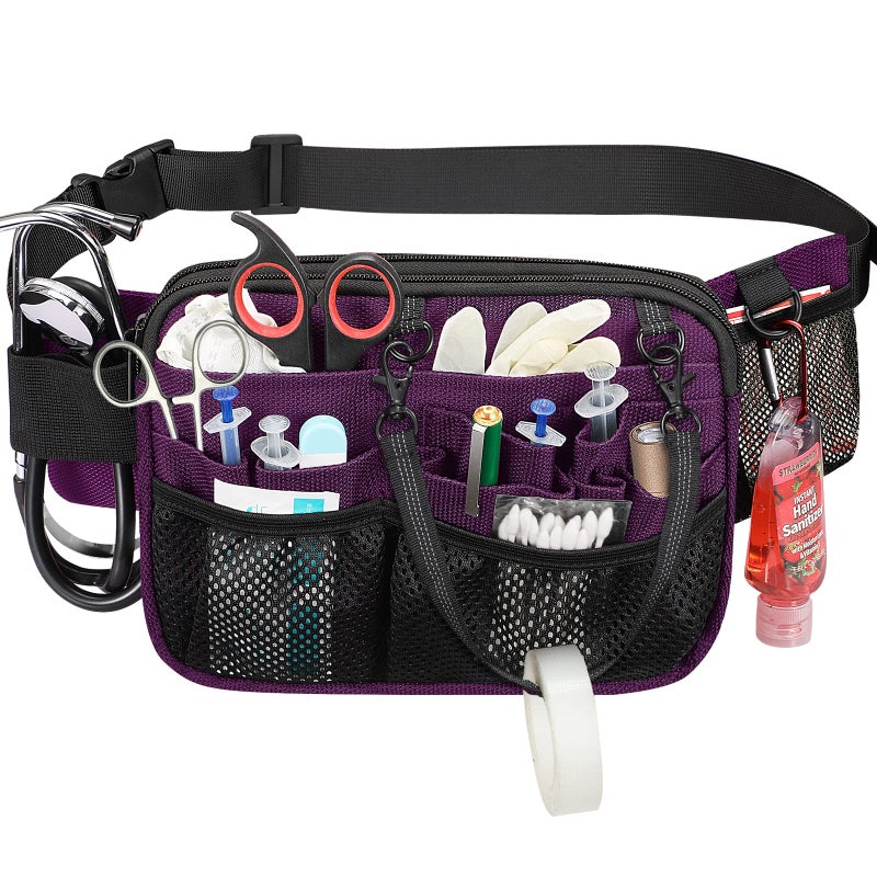 SITHON Nurse Fanny Pack with Tape Holder Multi Compartment Medical Gear Pocket Nursing Organizer Belt Bag Apron Hip Bag Utility Waist Pack for Stethoscopes Bandage Scissors Medical Supplies Purple - Image 2