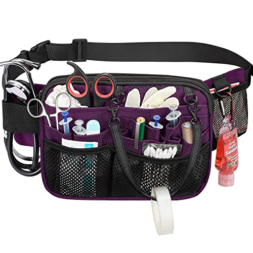 SITHON Nurse Fanny Pack with Tape Holder Multi Compartment Medical Gear Pocket Nursing Organizer Belt Bag Apron Hip Bag Utility Waist Pack for Stethoscopes Bandage Scissors Medical Supplies Purple - Image 1