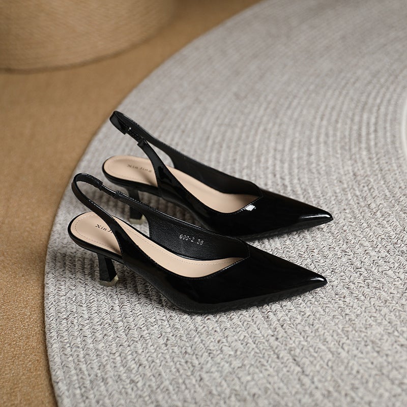 699-2 Patent Leather Pointed Toe Back Strap Single Shoes Daily Commuting Work Shoes Korean Style Casual High Heels 35-43 Sizes - Image 1