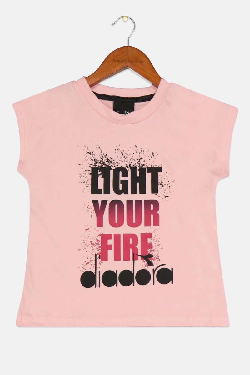 DIADORA Kids Girl Crew Neck Short Sleeve Graphic Print T-Shirt, Pink - Image 1