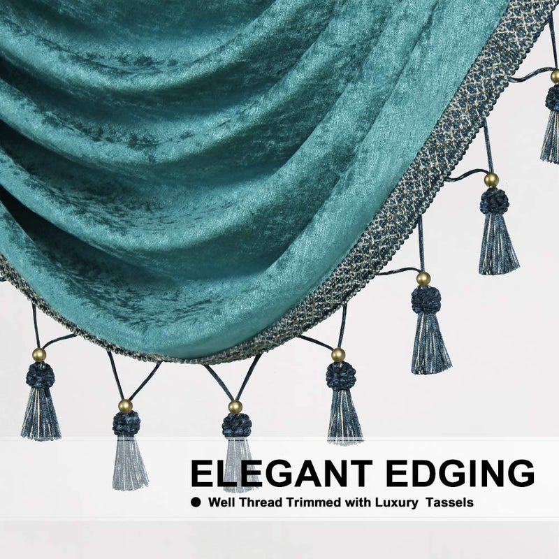 ELKCA ELKCA Thick Chenille Window Curtains Valance for Living Room Turquoise Waterfall Valance for Bedroom 1 Panel (Turquoise  W89)  - Image 3
