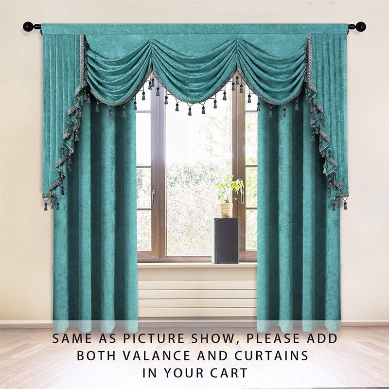 ELKCA ELKCA Thick Chenille Window Curtains Valance for Living Room Turquoise Waterfall Valance for Bedroom 1 Panel (Turquoise  W89)  - Image 5
