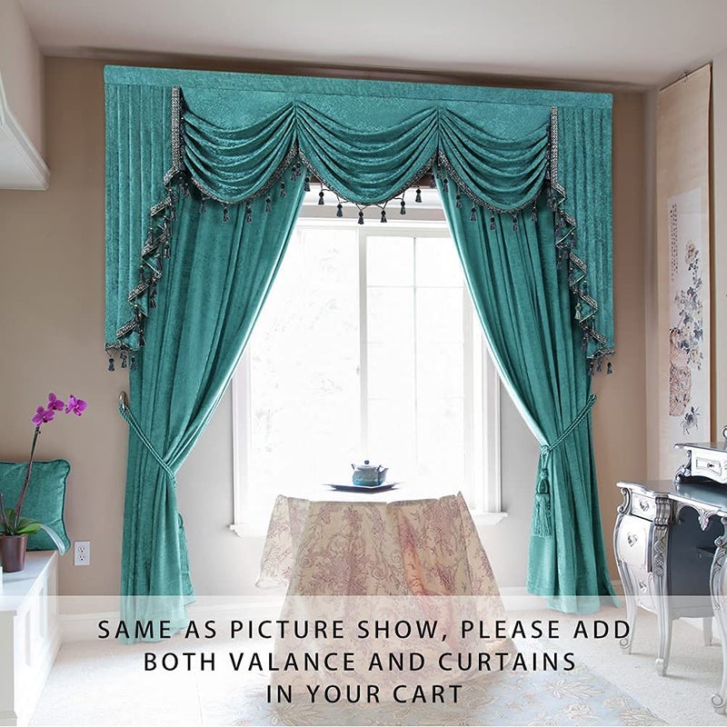 ELKCA ELKCA Thick Chenille Window Curtains Valance for Living Room Turquoise Waterfall Valance for Bedroom 1 Panel (Turquoise  W89)  - Image 2