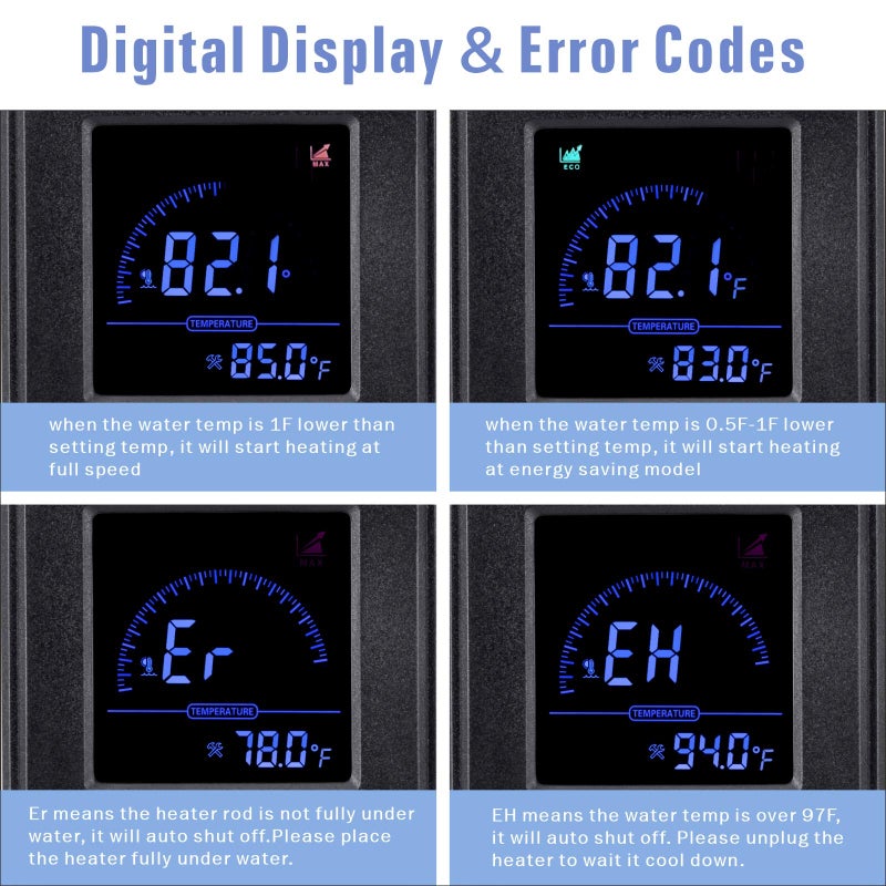 hygger 500W Metal Steel Aquarium Heater for Fresh Water, Digital Submersible Heater with Built-in Thermometer, External LCD Display Thermostat Controller, for Fish Tank 60-120 Gallon - Image 4