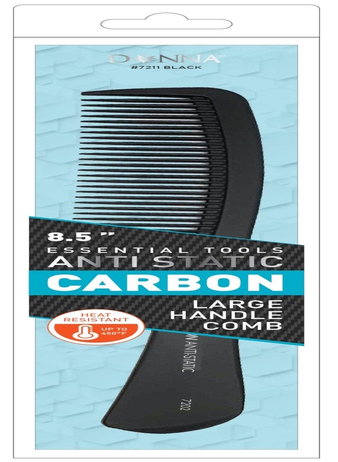 مشط حلاقة دونا كاربون 8.5 بوصة بمقبض كبير - مشط تصفيف مضاد للكهرباء الساكنة ومقاوم للحرارة لقص الشعر وفك تشابكه وتجفيفه - أسود