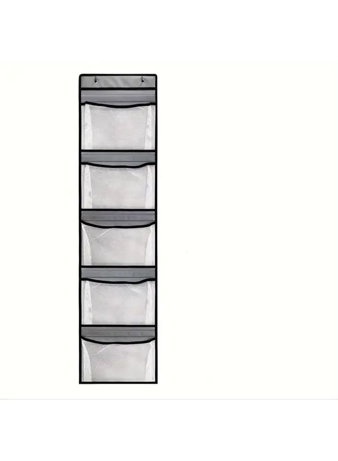 Grey Large Hanging Storage Bag With 5 Compartments For Underwear Organization - Image 1
