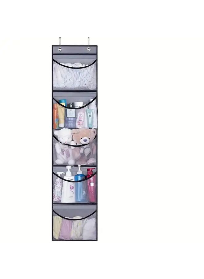 Grey Large Hanging Storage Bag With 5 Compartments For Underwear Organization - Image 2