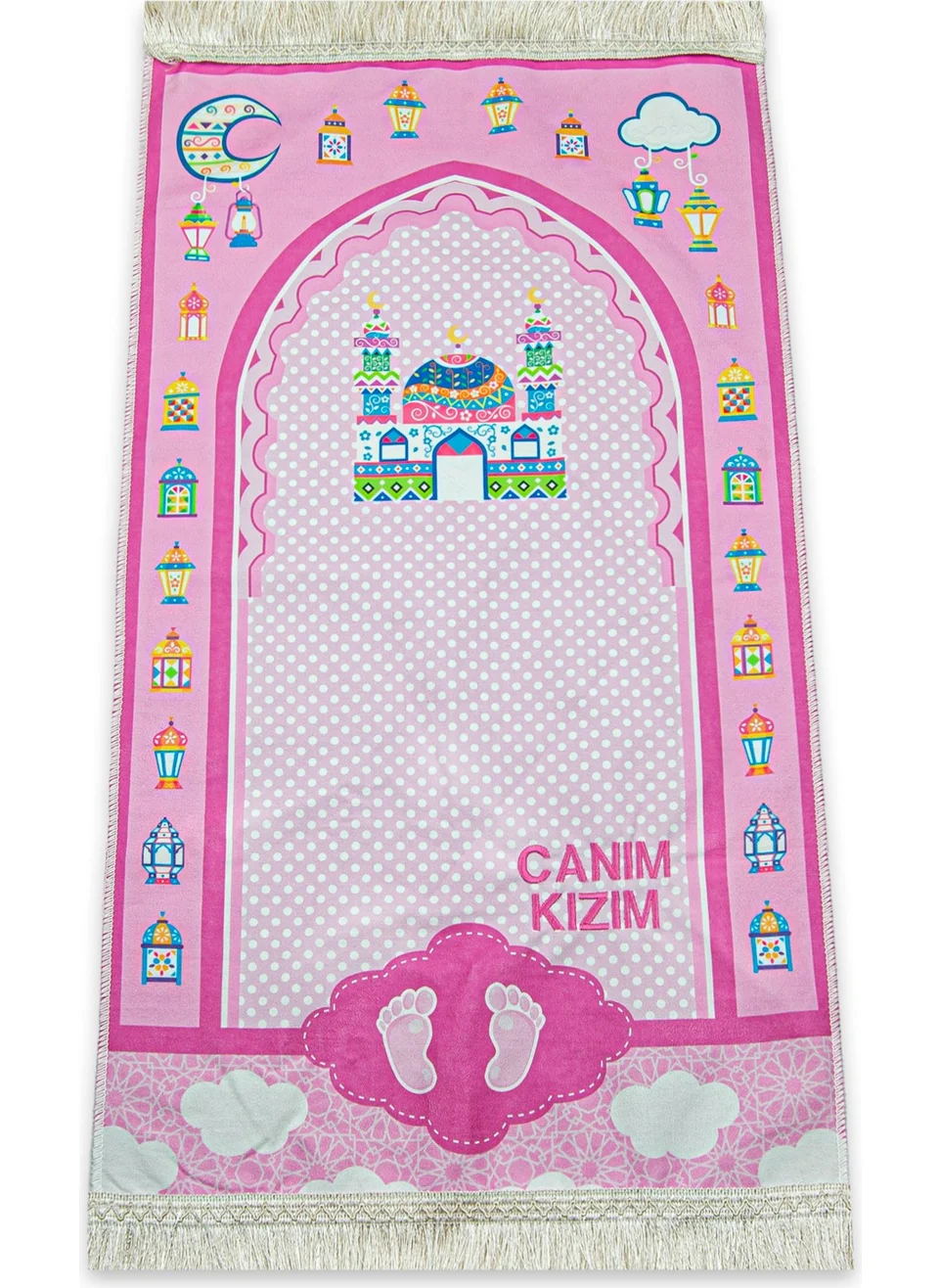 İhvan Ihvan Canım Daughter Digital Printed Children's Prayer Rug Pink