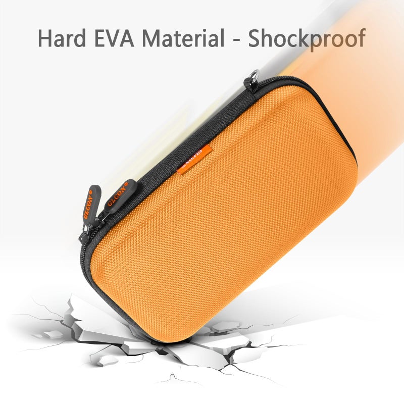 GLCON Orange Shockproof Hard EVA Carrying Case Travel Pouch for External Hard Drive, Power Bank, Cell Phone, Cable, Cord - Portable Small Electronic Accessories Organizer Storage Zipper Pouch - Image 5
