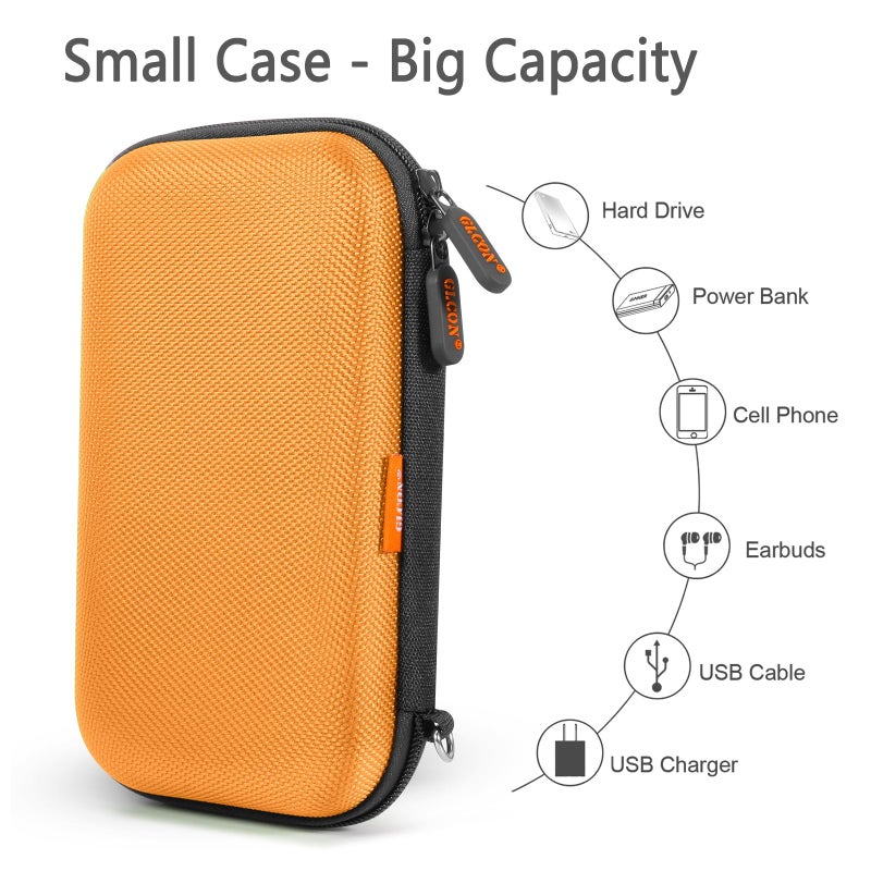 GLCON Orange Shockproof Hard EVA Carrying Case Travel Pouch for External Hard Drive, Power Bank, Cell Phone, Cable, Cord - Portable Small Electronic Accessories Organizer Storage Zipper Pouch - Image 2