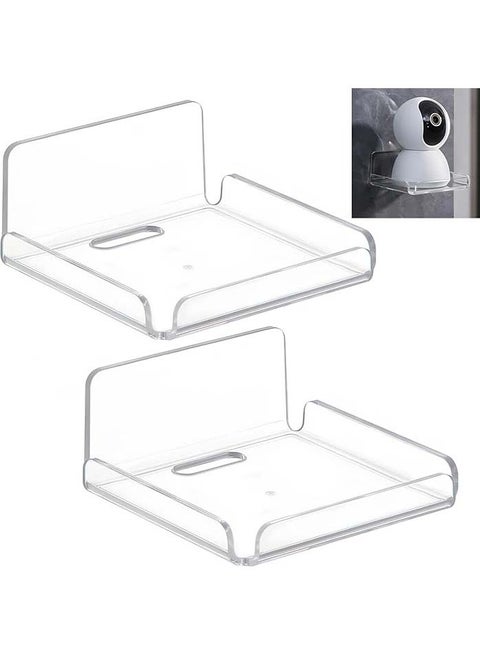 Acrylic Small Wall Shelf Set of 2 for Security Cameras, Speakers, Baby Monitors, Floating Shelves Easy to Install No Drill (Clear)