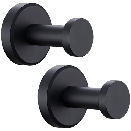 Angle Simple Towel Hooks for Bathroom, Stainless Steel Coat Robe Hooks, Bathroom Hand Towel Hanger for Wall, Matte Black, 2 Pack - Image 1