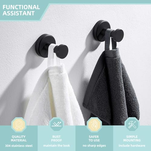 Angle Simple Towel Hooks for Bathroom, Stainless Steel Coat Robe Hooks, Bathroom Hand Towel Hanger for Wall, Matte Black, 2 Pack - Image 4