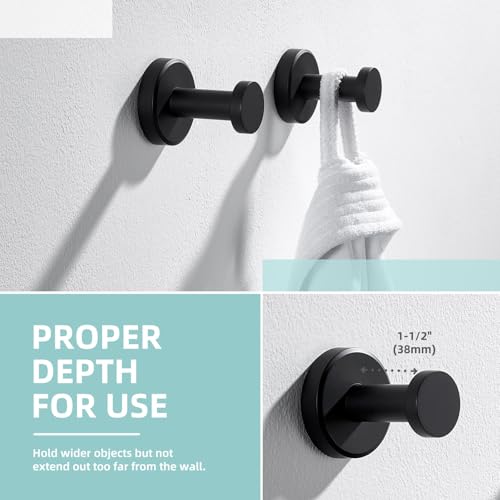 Angle Simple Towel Hooks for Bathroom, Stainless Steel Coat Robe Hooks, Bathroom Hand Towel Hanger for Wall, Matte Black, 2 Pack - Image 5
