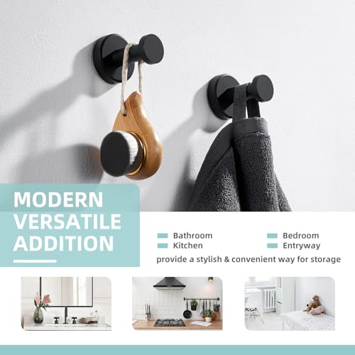 Angle Simple Towel Hooks for Bathroom, Stainless Steel Coat Robe Hooks, Bathroom Hand Towel Hanger for Wall, Matte Black, 2 Pack - Image 3