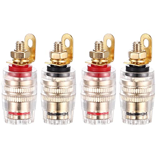 Facmogu 2 Pairs Mini Gold Plated Insulated 5-Way Binding Post Banana Plugs 4mm, 24K Gold Plated Sold Brass Amplifier Speaker Terminal Binding Post Banana Jack, Black & Red - Short - Image 1