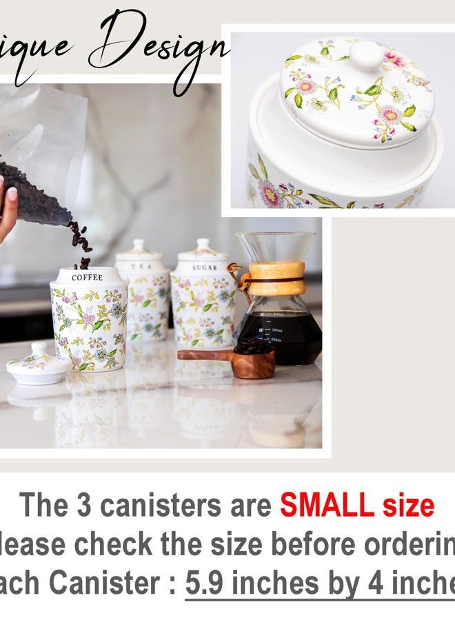 25DOL Small Coffee Tea Sugar Canister Set with Airtight Lids - Elegant Flower Kitchen Canisters Set of 3 Pantry Jars Containers - Decorative Ceramic Canister Set for Countertop or Coffee Bar - 13.5 Ounce - Image 4
