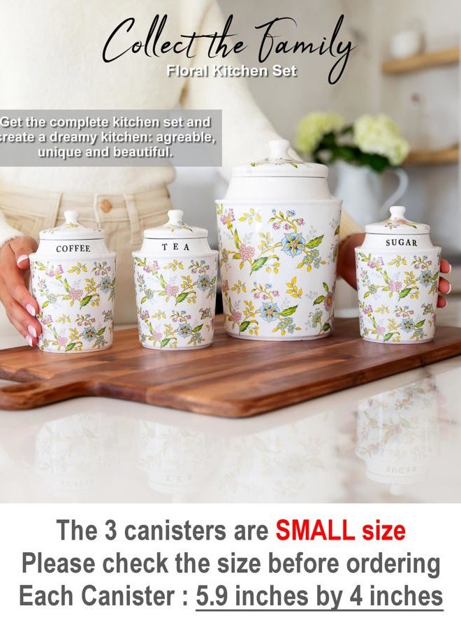 25DOL Small Coffee Tea Sugar Canister Set with Airtight Lids - Elegant Flower Kitchen Canisters Set of 3 Pantry Jars Containers - Decorative Ceramic Canister Set for Countertop or Coffee Bar - 13.5 Ounce - Image 3