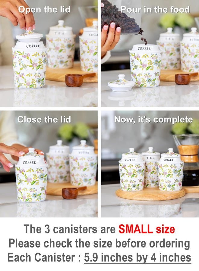 25DOL Small Coffee Tea Sugar Canister Set with Airtight Lids - Elegant Flower Kitchen Canisters Set of 3 Pantry Jars Containers - Decorative Ceramic Canister Set for Countertop or Coffee Bar - 13.5 Ounce - Image 5