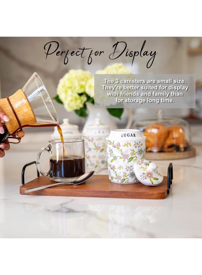 25DOL Small Coffee Tea Sugar Canister Set with Airtight Lids - Elegant Flower Kitchen Canisters Set of 3 Pantry Jars Containers - Decorative Ceramic Canister Set for Countertop or Coffee Bar - 13.5 Ounce - Image 2