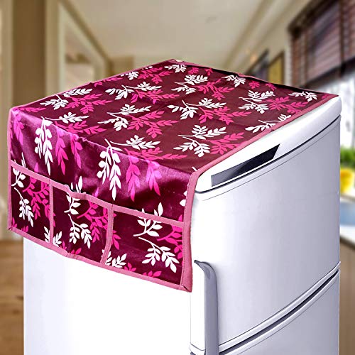 KANUSHI Industries® 1Pc Fridge Cover for Top with 6 Utility Pockets (Purple Color) + 1 Handles Covers + 3 Fridge Mats + 1 Magazine holder (FRI-COMBO-M-25+MGZ-HOLDER-WINE-SMAL-LEVE) - Image 2
