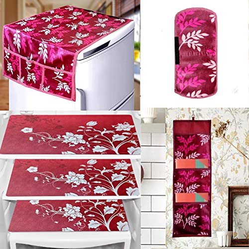 KANUSHI Industries® 1Pc Fridge Cover for Top with 6 Utility Pockets (Purple Color) + 1 Handles Covers + 3 Fridge Mats + 1 Magazine holder (FRI-COMBO-M-25+MGZ-HOLDER-WINE-SMAL-LEVE) - Image 1