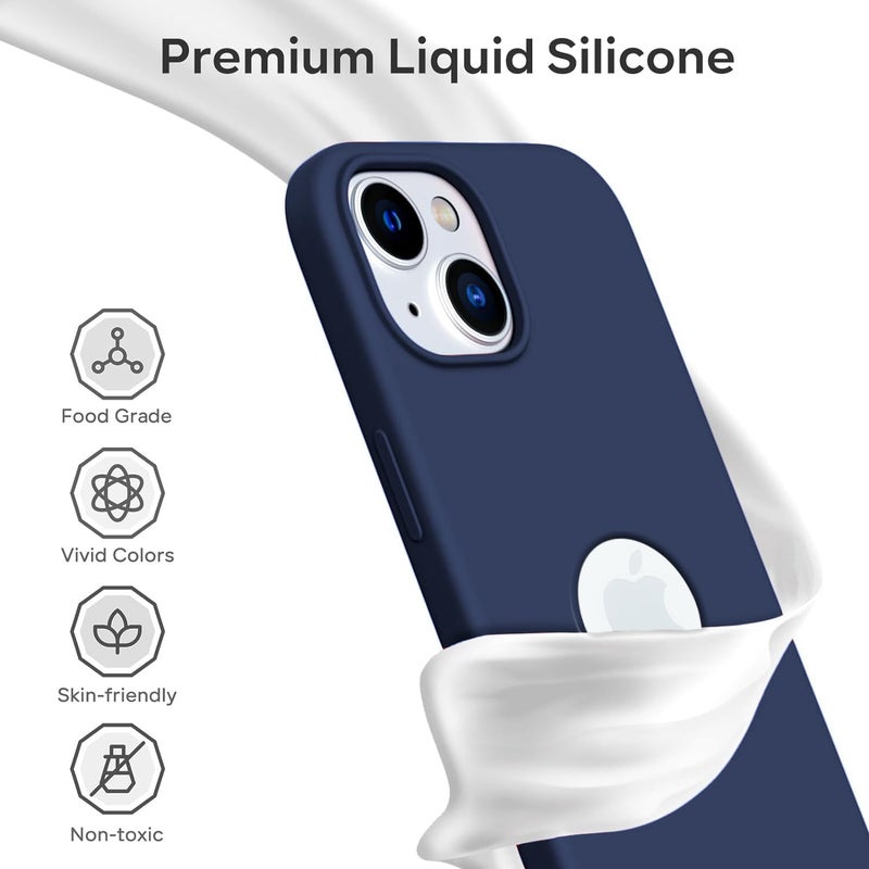 Elzzi Microfiber Logo Cut Cover Compatible for iPhone 15 Case Liquid Silicone Case Non-Slip Full Body 4 Layer Protective Covers Shockproof Back Cover with High Raised Camera Lips (6.1 inch, Blue) - Image 3