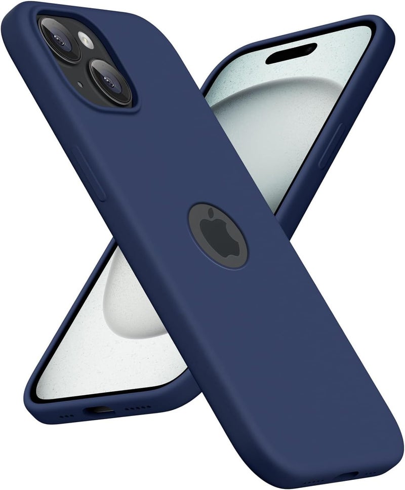 Elzzi Microfiber Logo Cut Cover Compatible for iPhone 15 Case Liquid Silicone Case Non-Slip Full Body 4 Layer Protective Covers Shockproof Back Cover with High Raised Camera Lips (6.1 inch, Blue) - Image 1