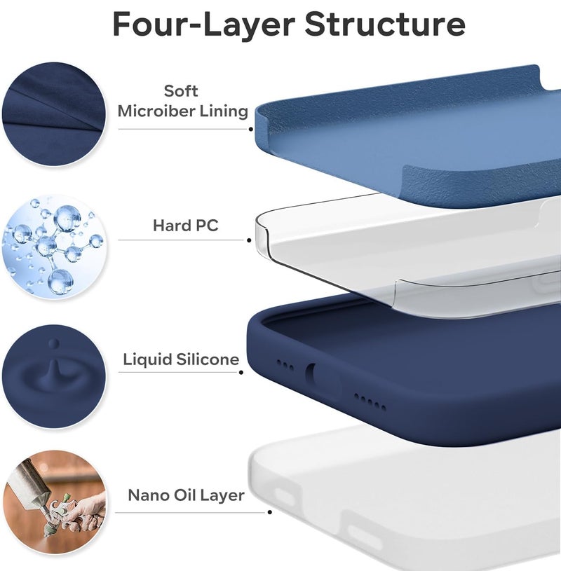 Elzzi Microfiber Logo Cut Cover Compatible for iPhone 15 Case Liquid Silicone Case Non-Slip Full Body 4 Layer Protective Covers Shockproof Back Cover with High Raised Camera Lips (6.1 inch, Blue) - Image 5