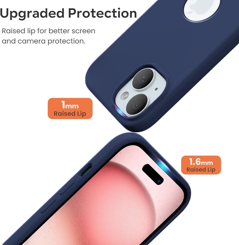 Elzzi Microfiber Logo Cut Cover Compatible for iPhone 15 Case Liquid Silicone Case Non-Slip Full Body 4 Layer Protective Covers Shockproof Back Cover with High Raised Camera Lips (6.1 inch, Blue) - Image 4