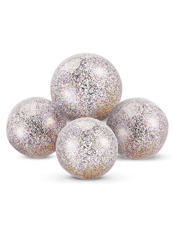 Excefore 4 Pieces Glitter Beach Ball Confetti Beach Ball For Inflated Party Fun At Summer Beach Favors(16 Inch 3 Pieces 24 Inch 1 Piece) - Image 1