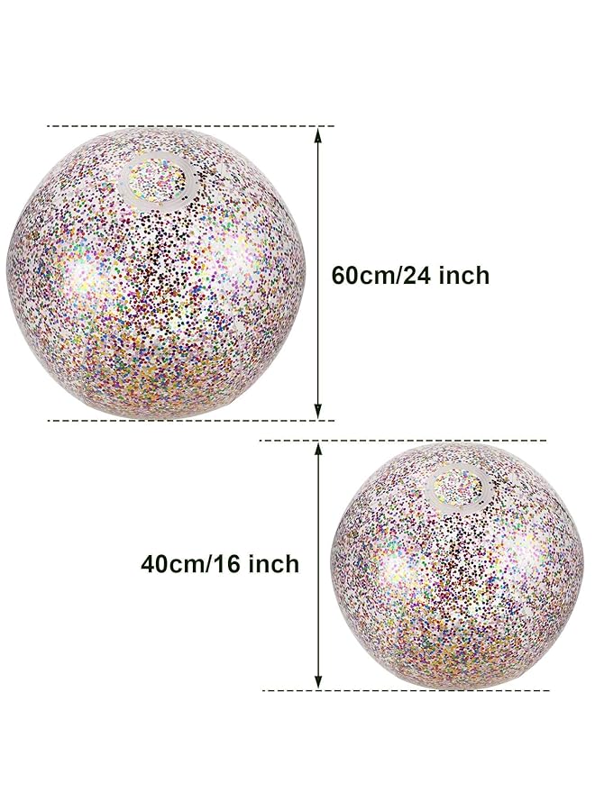 Excefore 4 Pieces Glitter Beach Ball Confetti Beach Ball For Inflated Party Fun At Summer Beach Favors(16 Inch 3 Pieces 24 Inch 1 Piece) - Image 2