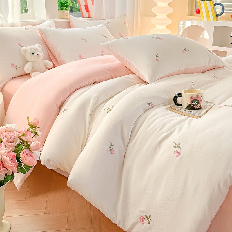 4pcs Bedding Multi Color, Perfect for Bedrooms and Dormitories, Soft and Comfortable Bedding Includes 1 Duvet Cover, 2 Pillowcases, 1 Flat Sheet (Does Not Include Comforter or Pillow Inserts) - Image 2