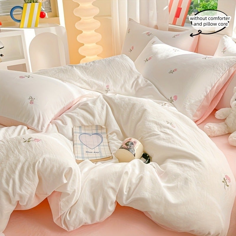 4pcs Bedding Multi Color, Perfect for Bedrooms and Dormitories, Soft and Comfortable Bedding Includes 1 Duvet Cover, 2 Pillowcases, 1 Flat Sheet (Does Not Include Comforter or Pillow Inserts) - Image 5