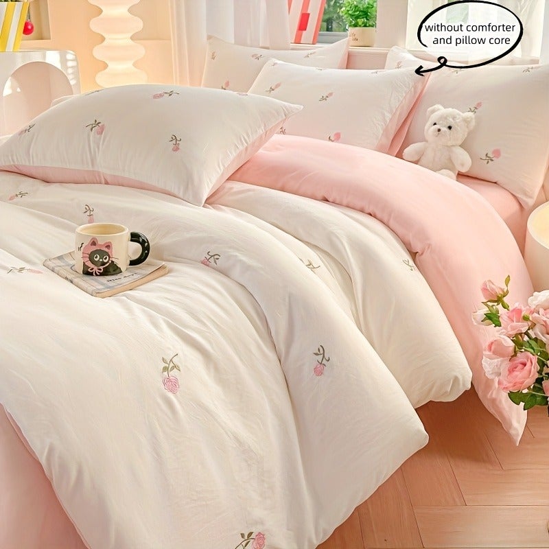 4pcs Bedding Multi Color, Perfect for Bedrooms and Dormitories, Soft and Comfortable Bedding Includes 1 Duvet Cover, 2 Pillowcases, 1 Flat Sheet (Does Not Include Comforter or Pillow Inserts) - Image 1
