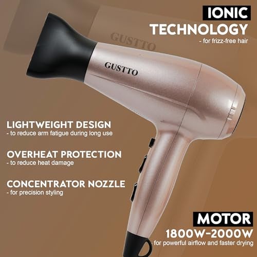 Gustto Hair Dryer for Women | Fast Drying, Low Heat Damage, Smooth & Frizz-Free Hair | 1800–2000W Professional Blow Dryer with Cool Shot | Gustto Elevate (Rose), BIS Certified - Image 4