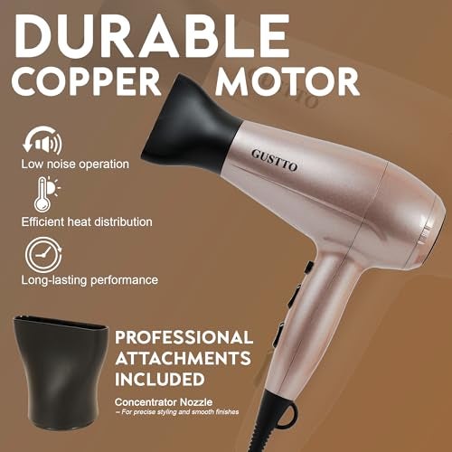 Gustto Hair Dryer for Women | Fast Drying, Low Heat Damage, Smooth & Frizz-Free Hair | 1800–2000W Professional Blow Dryer with Cool Shot | Gustto Elevate (Rose), BIS Certified - Image 2