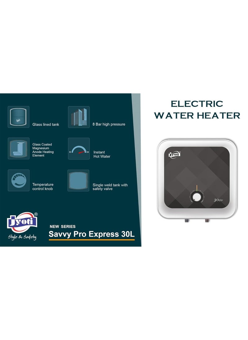 JYOTI Jyoti Savvy Pro Express 30Ltr Storage 5 Star Electric Geyser 3kw Capacity Glass Lined Tank 8 bar High Pressure Suitable for High Raise Building 30 Square 1 SPE30  - Image 3