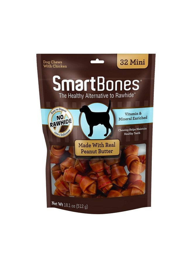 سمارت بونز علكات سمارت بونز ميني مع زبدة الفول السوداني الحقيقية، 32 قطعة، علكات خالية من الجلد الخام للكلاب - Image 1