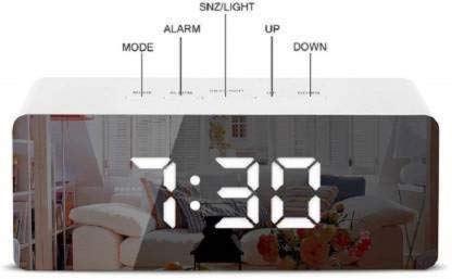 Niyam LED Digital Plastic Mirror Alarm Clock Battery Powered USB Powered White - Image 3