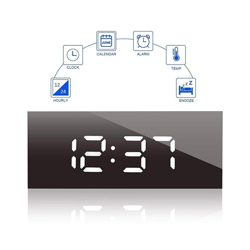 Niyam LED Digital Plastic Mirror Alarm Clock Battery Powered USB Powered White - Image 4