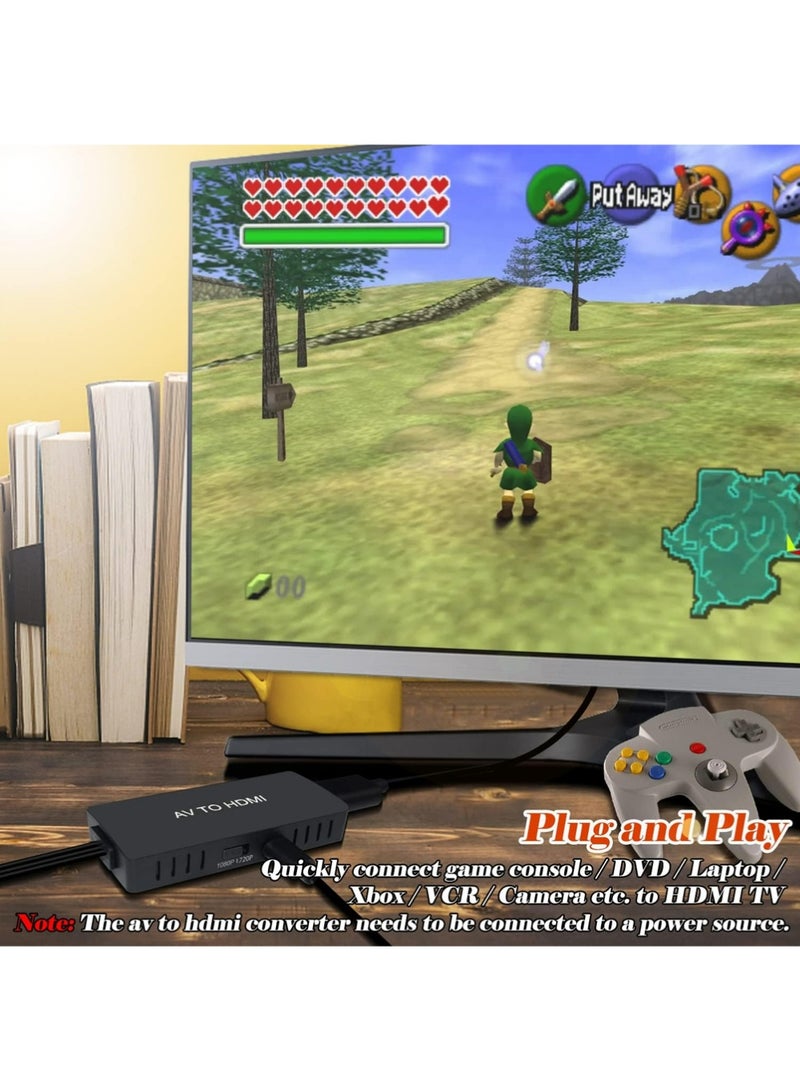 RCA إلى محول HDMI ، محول AV إلى HDMI ، محول محول CVBS الفيديو الصوتي المركب AV دعم 1080P لمشغلات PS2 / PS3 / STB / Xbox VHS / VCR / Blu-Ray DVD - Image 5