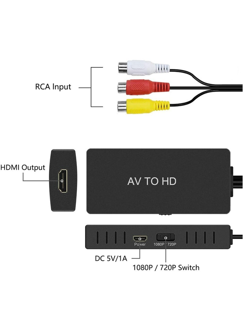 RCA إلى محول HDMI ، محول AV إلى HDMI ، محول محول CVBS الفيديو الصوتي المركب AV دعم 1080P لمشغلات PS2 / PS3 / STB / Xbox VHS / VCR / Blu-Ray DVD - Image 2