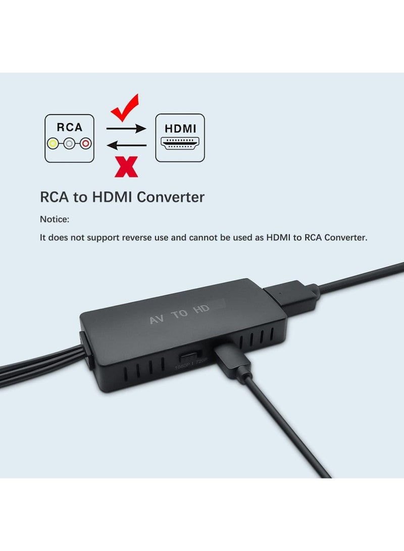 RCA إلى محول HDMI ، محول AV إلى HDMI ، محول محول CVBS الفيديو الصوتي المركب AV دعم 1080P لمشغلات PS2 / PS3 / STB / Xbox VHS / VCR / Blu-Ray DVD - Image 3