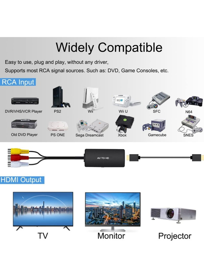RCA إلى محول HDMI ، محول AV إلى HDMI ، محول محول CVBS الفيديو الصوتي المركب AV دعم 1080P لمشغلات PS2 / PS3 / STB / Xbox VHS / VCR / Blu-Ray DVD - Image 4