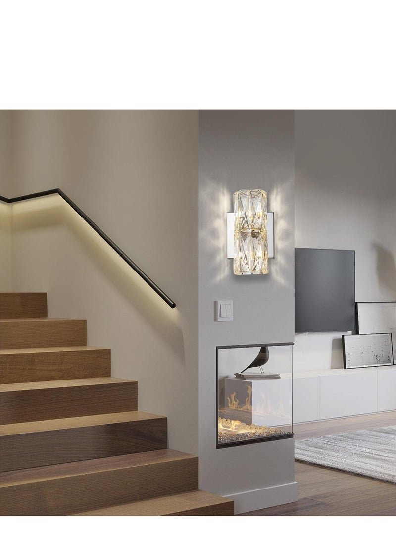 NOAEOU NOAEOU Crystal Wall Sconces,Indoor Chrome Wall Lamp,Crystal Vanity Wall Mount Lamp,Elegant Wall Lighting for Living Room Bedroom Bathroom Hallway Doorway Stairway Bedside  - Image 5