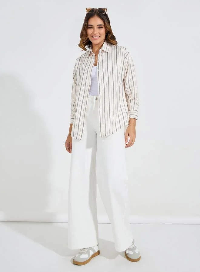 تايك تو بلوزة فضفاضة مخططة بازرار غلق