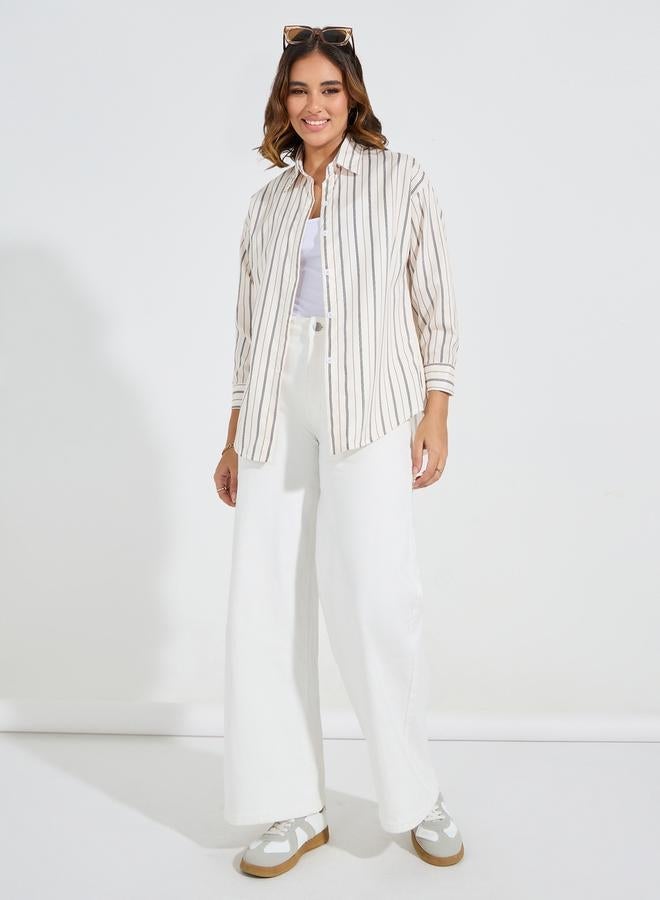 تايك تو بلوزة فضفاضة مخططة بازرار غلق - Image 2